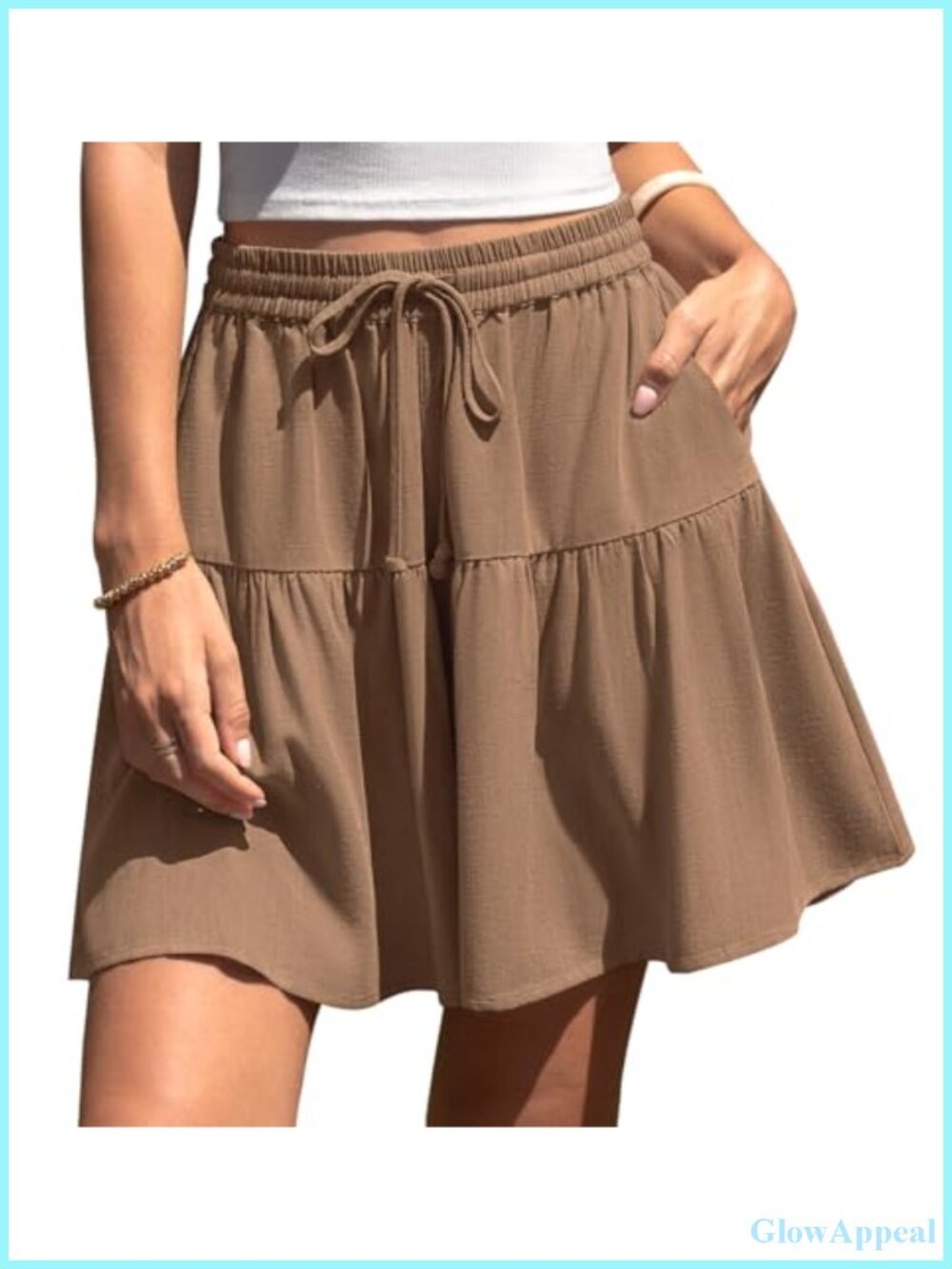 Womens Linen Blend Skirt Shorts Wide Leg Flowy Drawstring Side Pockets Summer